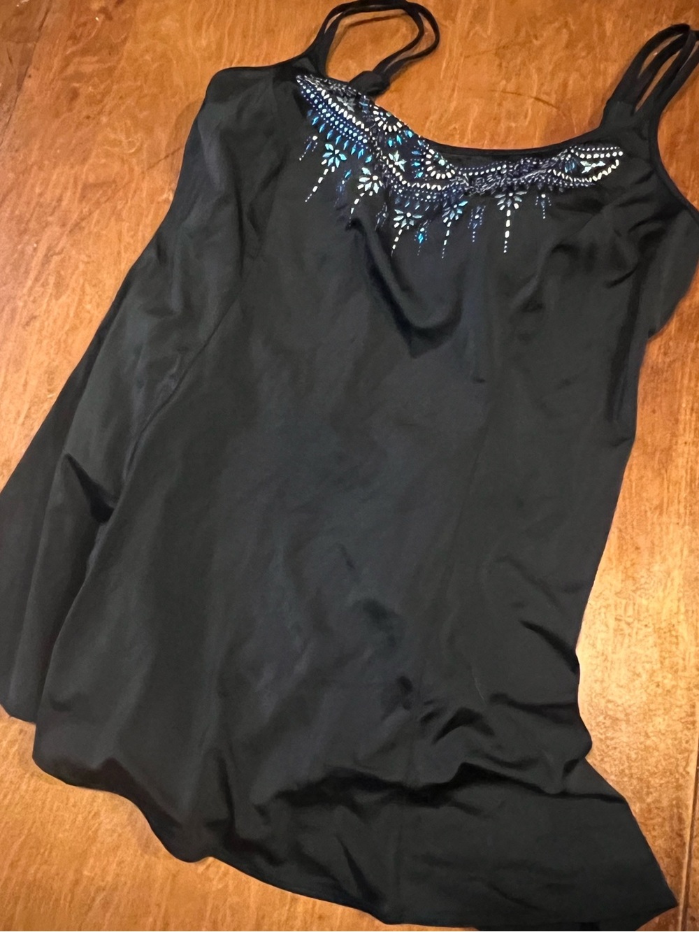 Longitude Black Embellished Camisole with Blue Accents